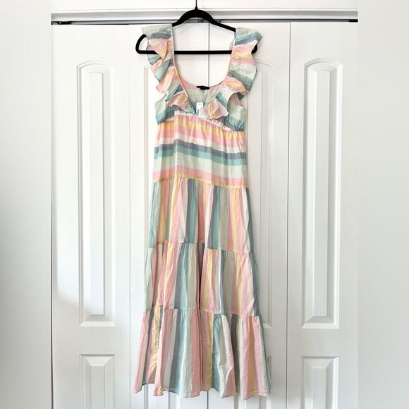 NWT J. Crew Ruffle Beach Cover-up Maxi Dress in Sunset Stripe - Picture 4 of 7